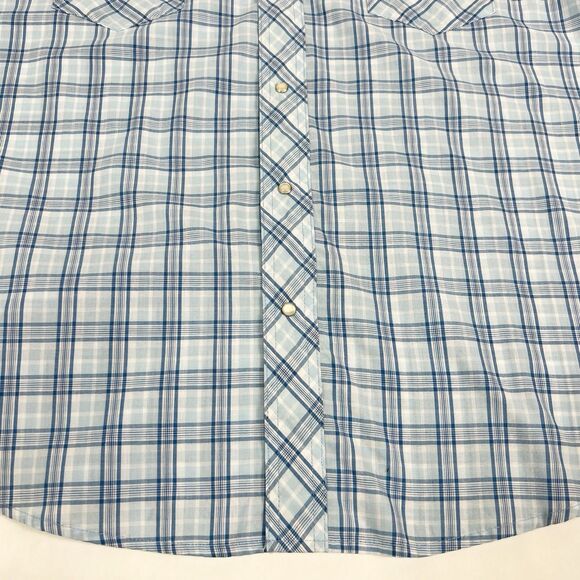 Wrangler Western Blue Plaid Pearl Snap Short Sleeve Shirt Men’s 2XL Cowboy Rodeo - Picture 5 of 9
